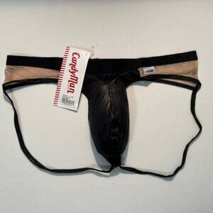 CandyMan Size S/M Nude Lace Jockstrap - Black/Nude - Pouch